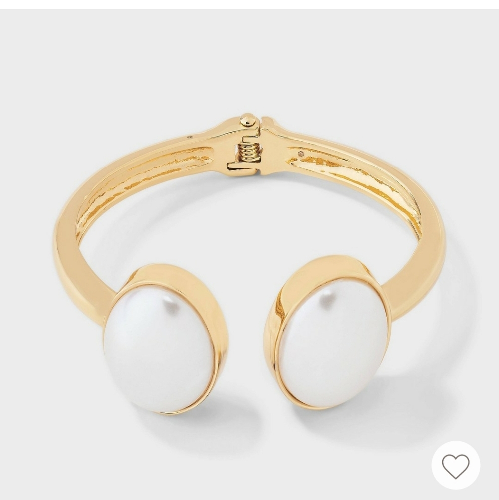 New!A New Day Hinge Cuff Gold-tone Elegant Bracelet Faux Pearl
